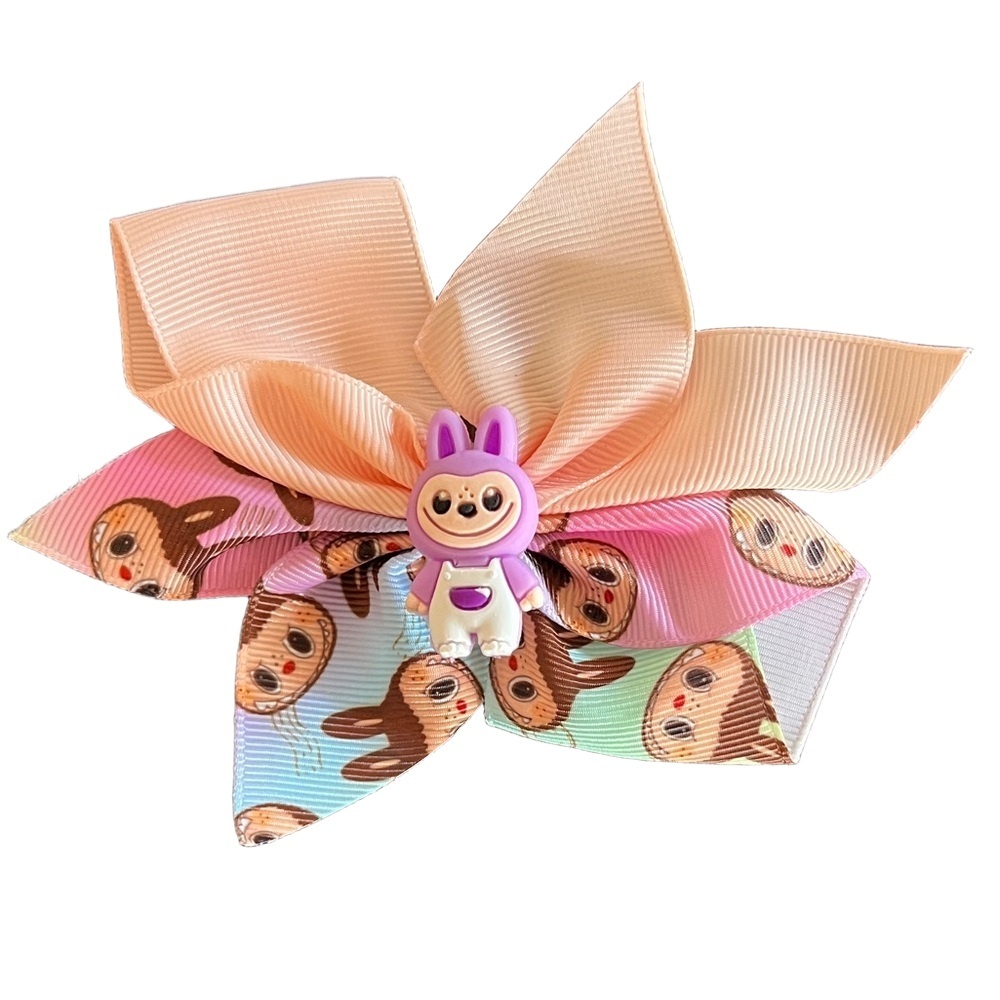 4/$15 Bundle Monster Girls Hair Bow 2 Tone Peach Ribbon White Overall